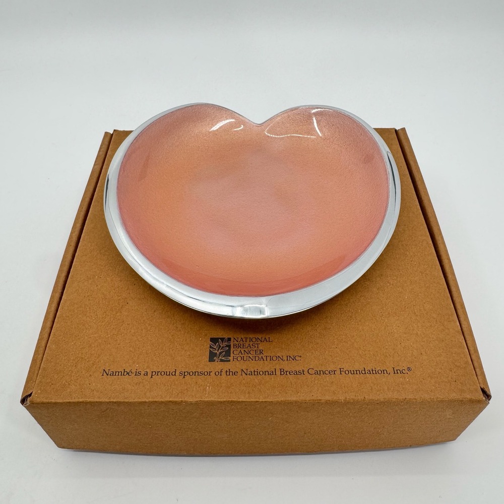 Nambe Pink Heart Plate MT0134 Sean OHara Breast Cancer NBCF 6.5 Inch Alloy Dish